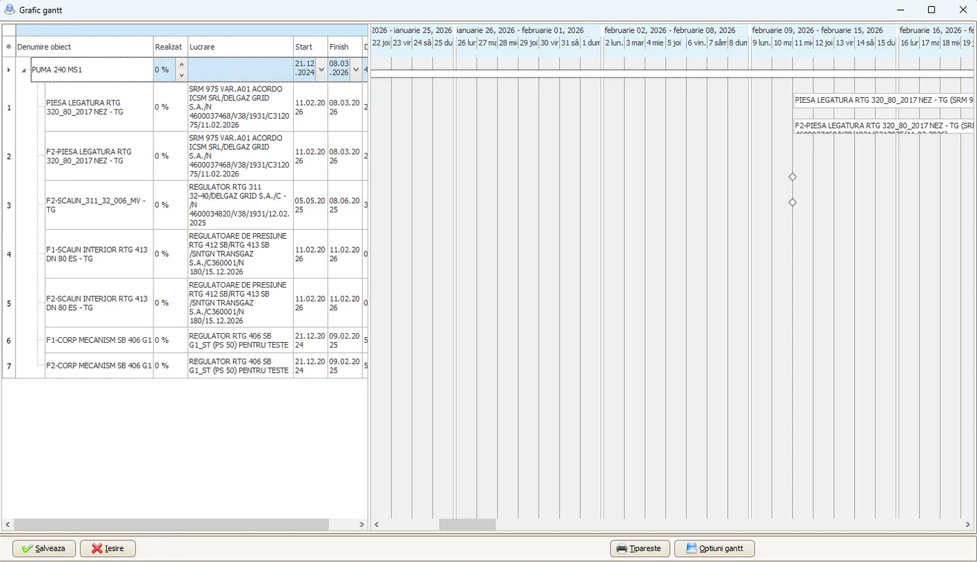 Grafic Gantt pe lucrare/obiectiv